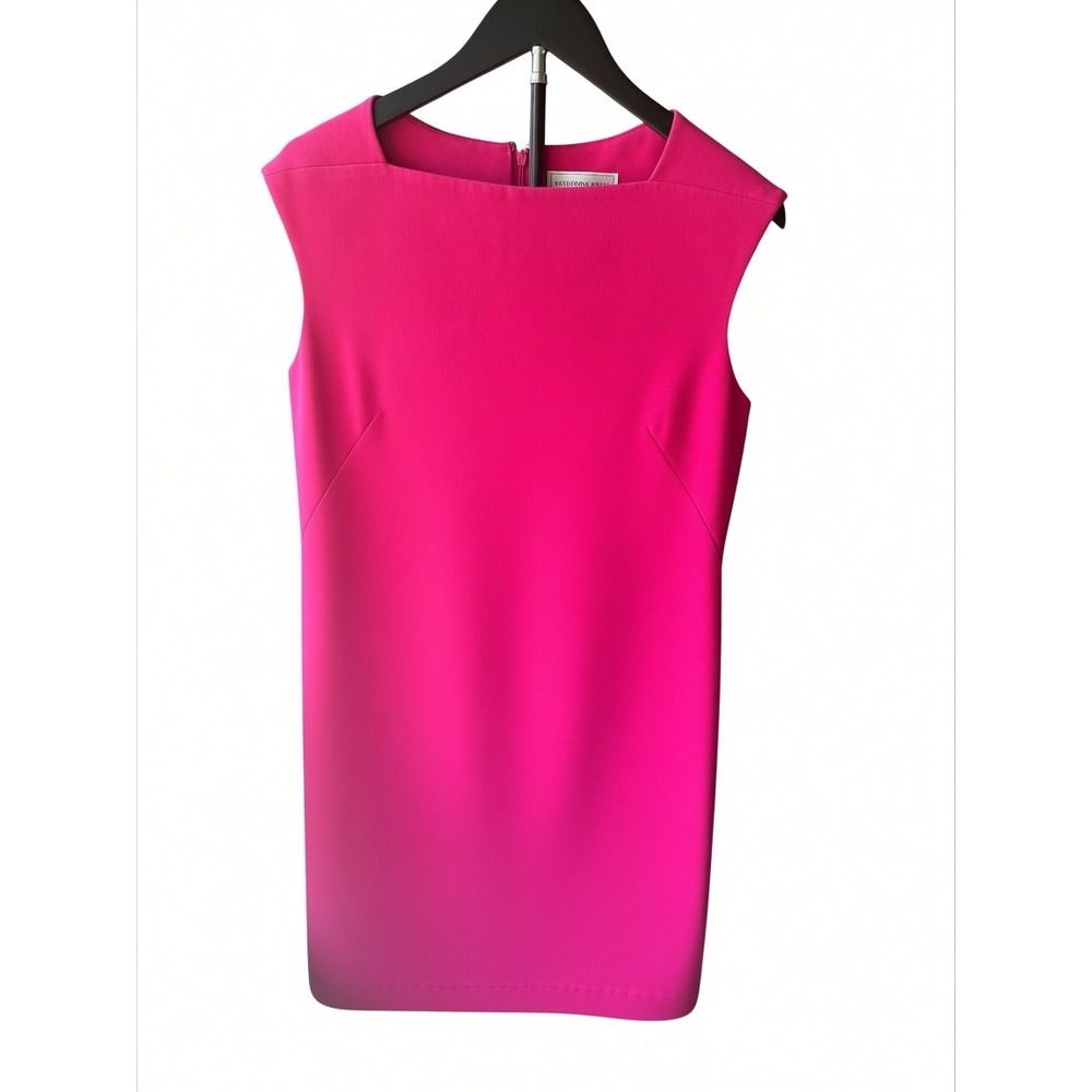 Katherine Kelly Sheath Dress Womens 8 Hot Pink Excellent Boat Neck Sleeveless